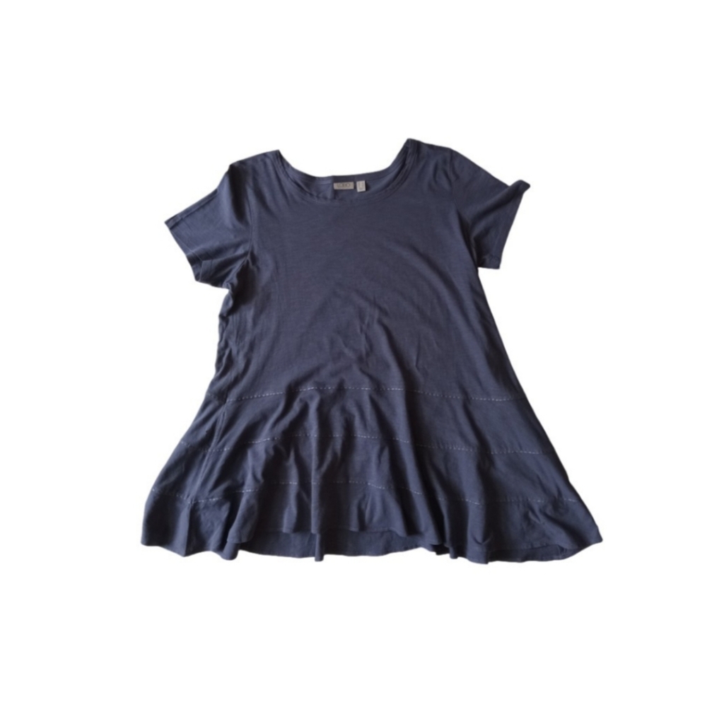 Logo Lori Goldstein Contrast Stitch Asymmetrical Cotton Slub Top Women's Large
